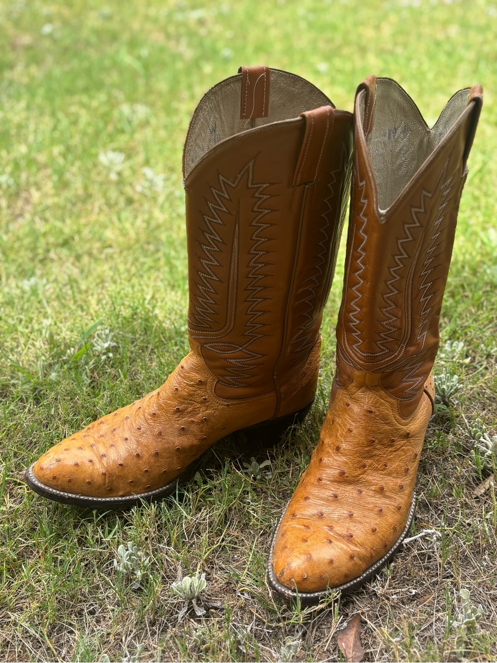 Cowtown Full Quill Ostrich Cowboy Boots Men’s 10.5 D Tan Western Real Leather